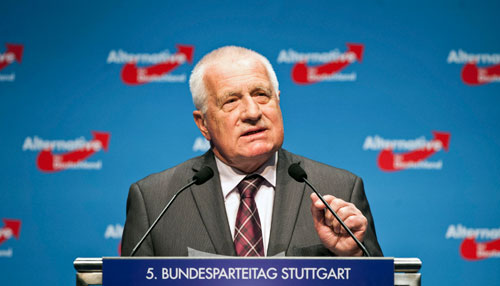 Ende April sprach Václav Klaus auf dem Parteitag der AfD in Stuttgart – und erhielt für seine Rede stehende Ovationen.