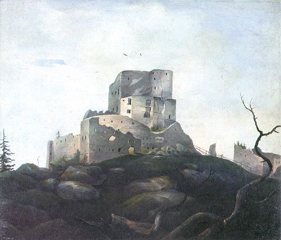 Ruine der Burg Wittinghausen (Vítkův hrádek) im Böhmerwald - Gemälde von Adalbert Stifter (um 1835)